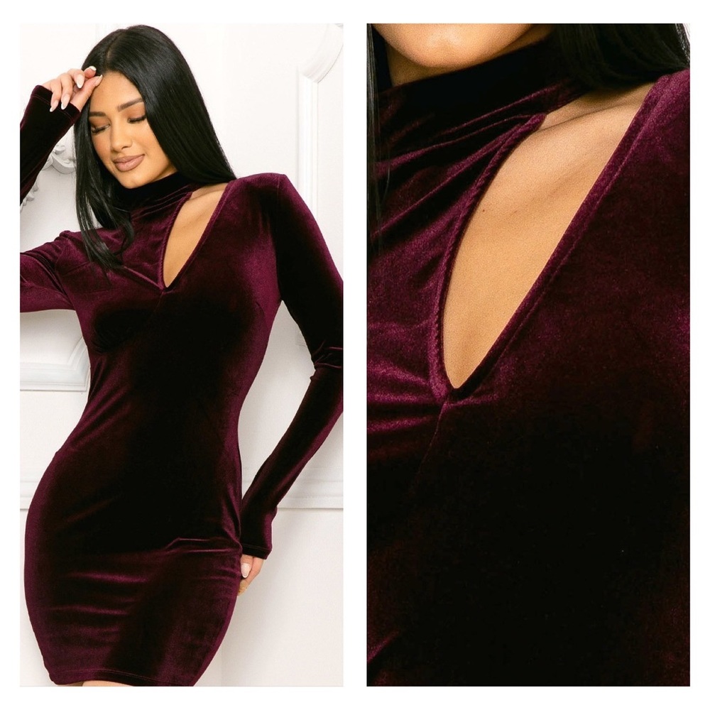 Velvet Burgundy Long Sleeve Mini Dress Size Medium NWT